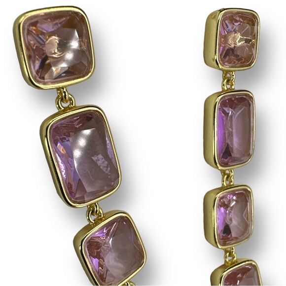 J. Crew Pink Crystal and Pearl Drop Earrings Gold Plated - Picture 6 of 8